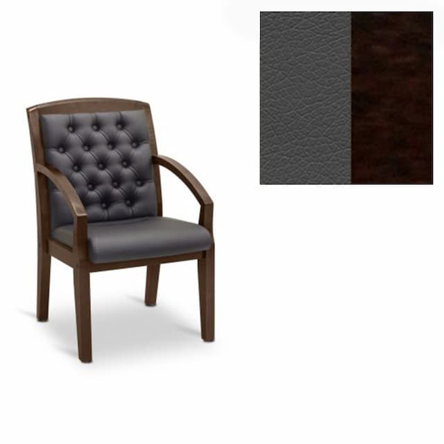 Кресло посетителя Юнитекс Граф+с утяжкой экокожа премиум темно-серая CN1118/дерево-венге